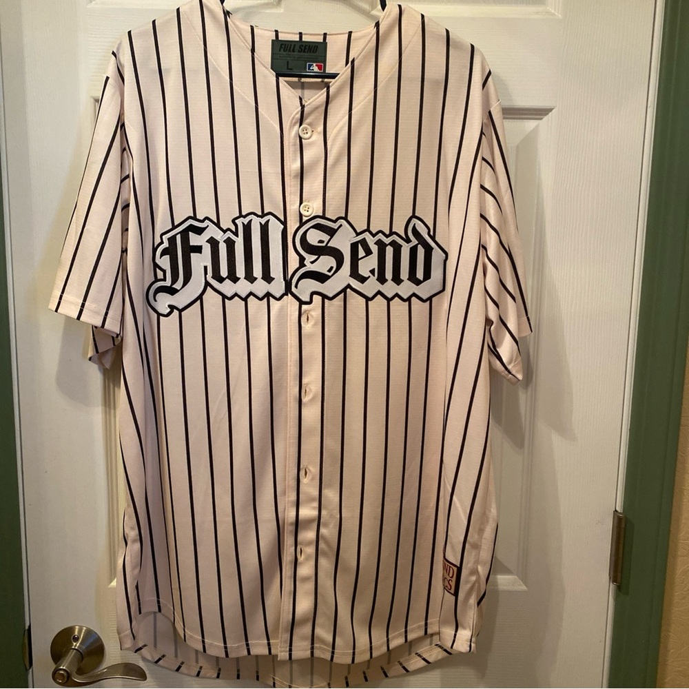 Nelk Boys Full Send Men’s Pinstripe Baseball Jersey - White/Black